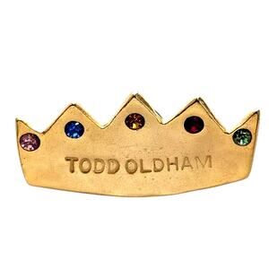 Designer Todd Oldham Jeweled Crown Multicolor Rhinestone Gold Tone Pin Advertise
